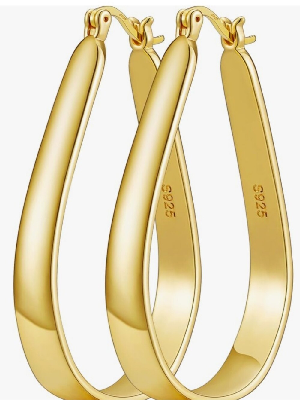 14 K Gold Plated Sterling Silver Oval Hoops 925 Stamp  Multiple Sizes Available